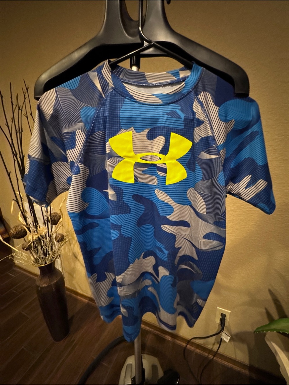 Under Armour Blue Camo Short Sleeve Performance Tee with Yellow Logo